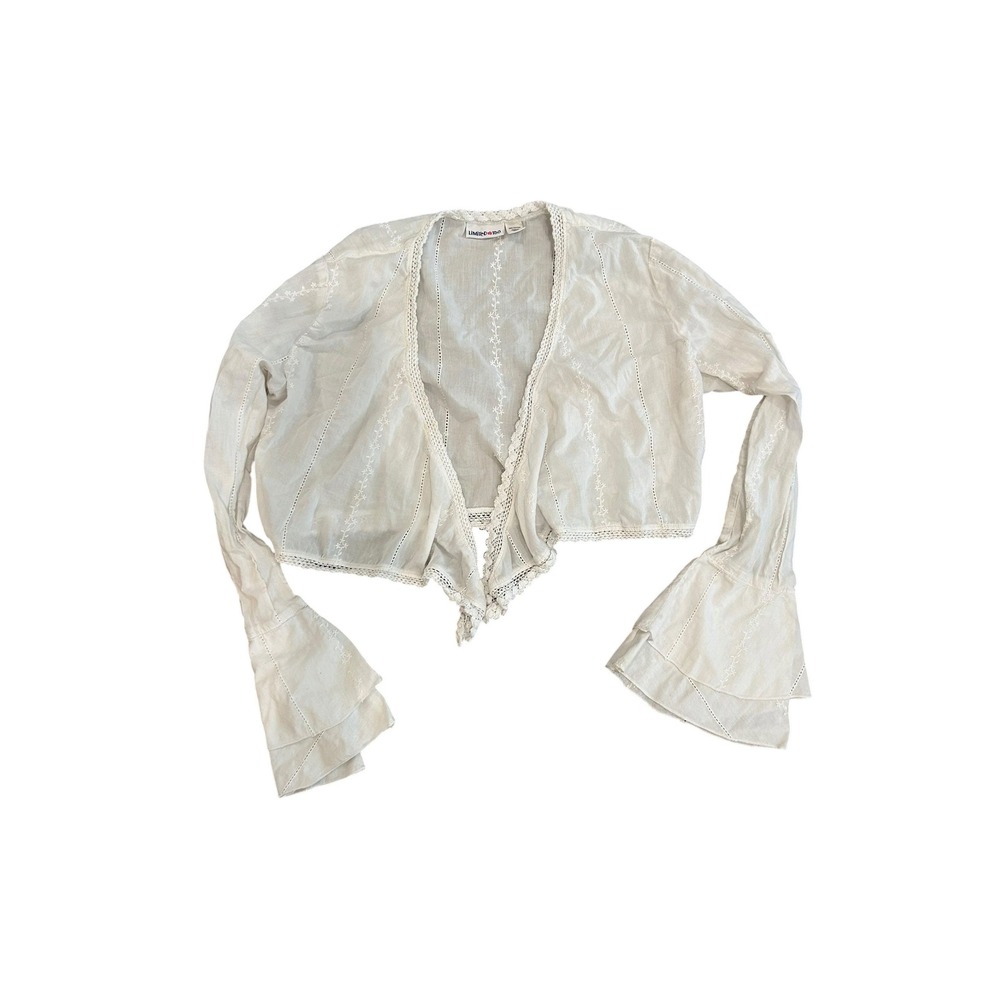 Limited Too Girls White Embroidered Tie Front Shrug Bell Sleeve Cardigan